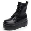 Fashion Hot Sales 8CM Non-slip Genuine Leather Platform Wedge Sneakers Super High Motorcycle Ankle Boots Autumn Winter Plush Women Shoes