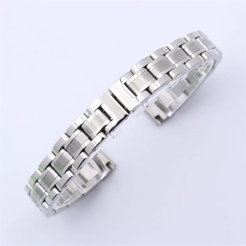 

8 мм/10 мм Аксессуары для часов Стальной ремешок Женский браслет Нержавеющая сталь Цельностальной ремешок Раскладывающаяся застежка Ремешок-цепочка для часов 8mm серебряный
