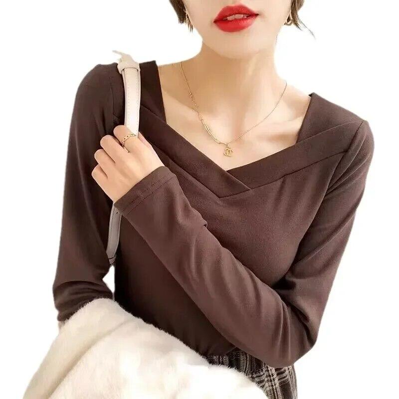 

Осень-зима футболка модная женская рубашка с квадратным вырезом нестандартной формы тонкий топ с длинными рукавами женская одежда элегантная 30072