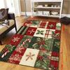 Vánoční patchwork koberec Sněhulák Sob Kobereček Červeno-zelená kostkovaná podložka Cesmína Bobule Domácí dekorace Protiskluzová podložka na podlahu do obývacího pokoje