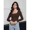 Women's Fashion Casual Spring Fall Solid Color Print Long Sleeve Square Collar Blouses & Shirts