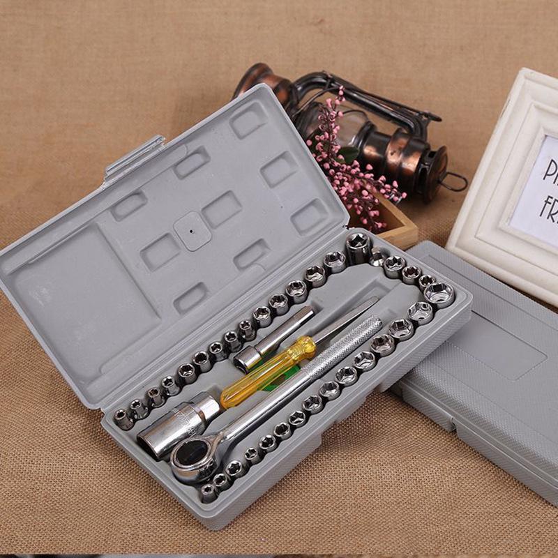 40 Pieces Tool Set Combination Auto Car Tool Box Socket Combination Wrench Repair Emergency Tools
