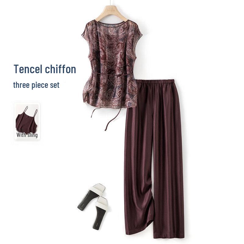 IHIMI Paisley Print Off-Shoulder Tencel Chiffon Set M