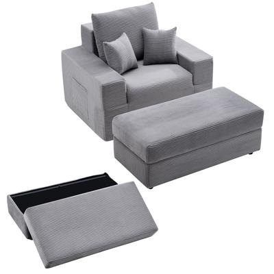Chaise Lounge Chair, 1115 Mm Boneless Modular Chaise Lounge Indoor, Oversized Corduroy Reading Chair with Throw Pillows & Armrests