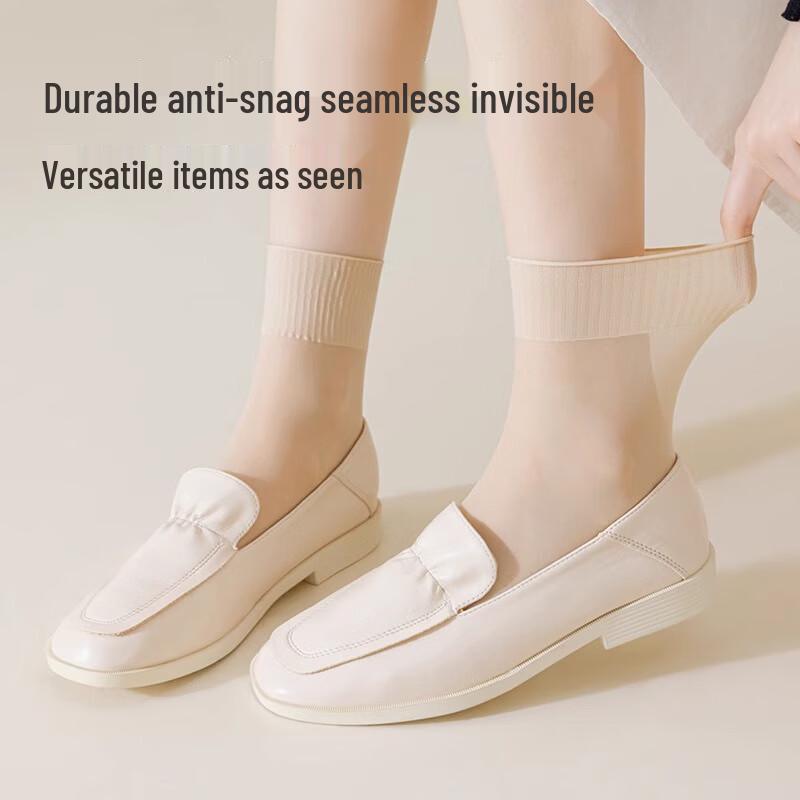 Langshang Women's Loose-Fit Anti-Slip Crystal Silk Mid-Calf Socks