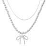 High-End Faux Pearl Bow Necklace with Double Layer Clavicle Chain