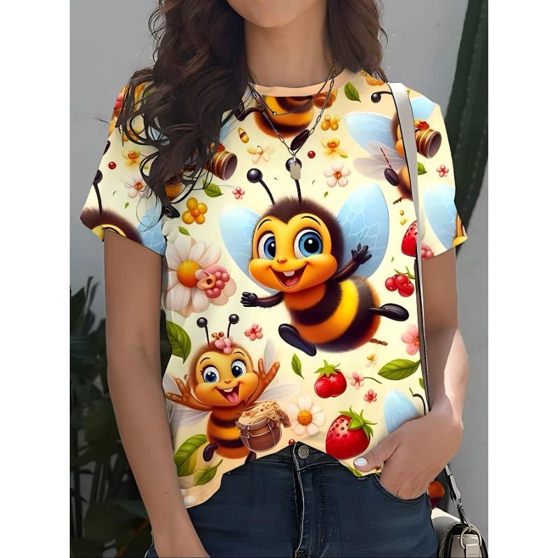 Summer Round Neck 3D Various Animal Print Top Fashionable Casual Short Sleeved Women's T-shirts