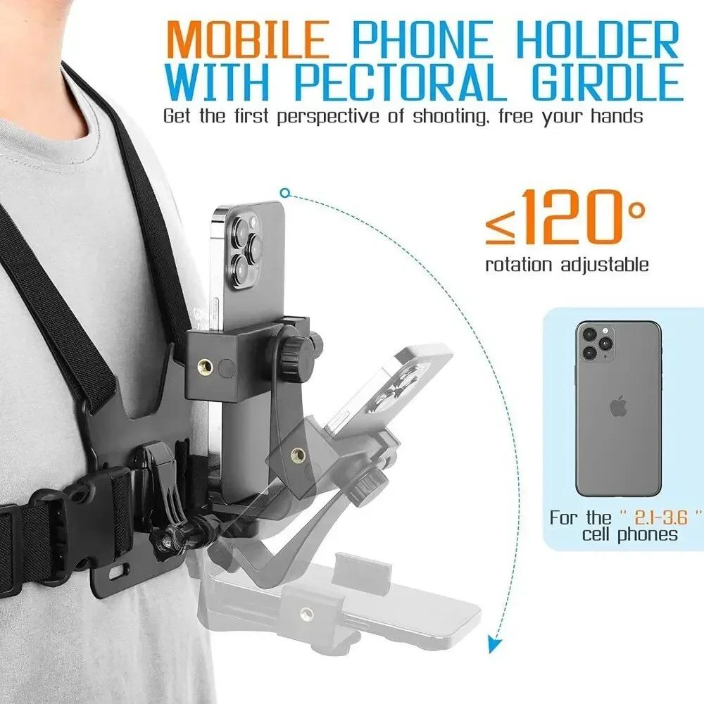 NEW Adjustable Phone Clip Holder With Chest Strap Fixation Bracket for Sport Camera Mobile Phone Camera Black Holder Accessory