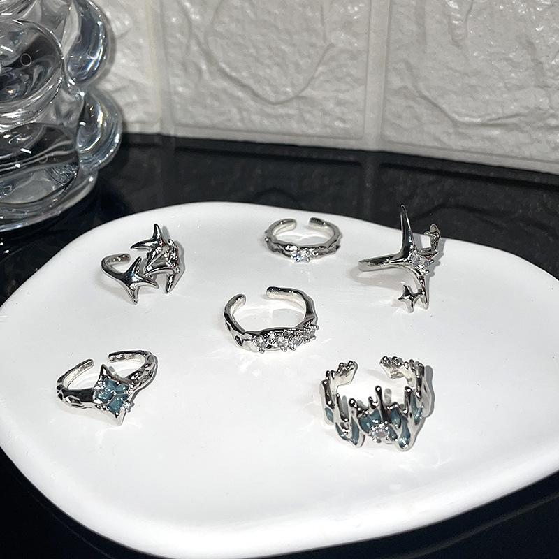 Star Enamel Dripping Oil Zir*****Pen Ring Set Cold Wind Advanced Sense Exquisite Index Finger Ring Jewelry Women