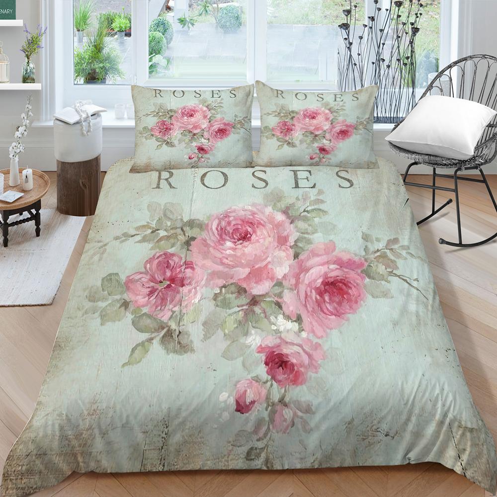 3D Classic Luxury Bedding Full Size Vintage Flower Bedspread Set Microfiber Fabric with Zipper Washable Soft Home Decoration