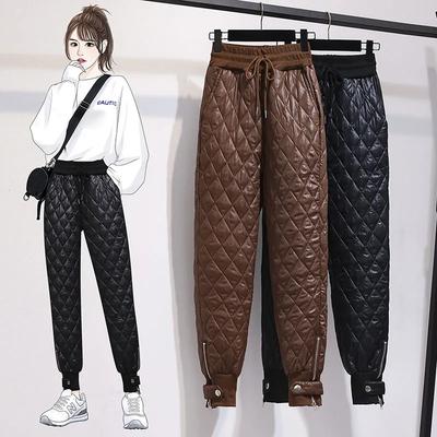 Down Harem Cotton Pants Women's Winter Loose and Thin High Waist Thickened Outer Wear Casual Feet Quilted Warm Pants
