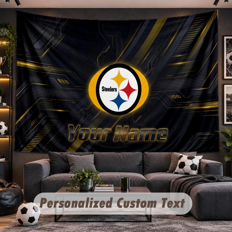 Wall Hanging Tapestry Custom NamePittsburgh Steelers Pattern Personalized Printed Fabric Wall Decor