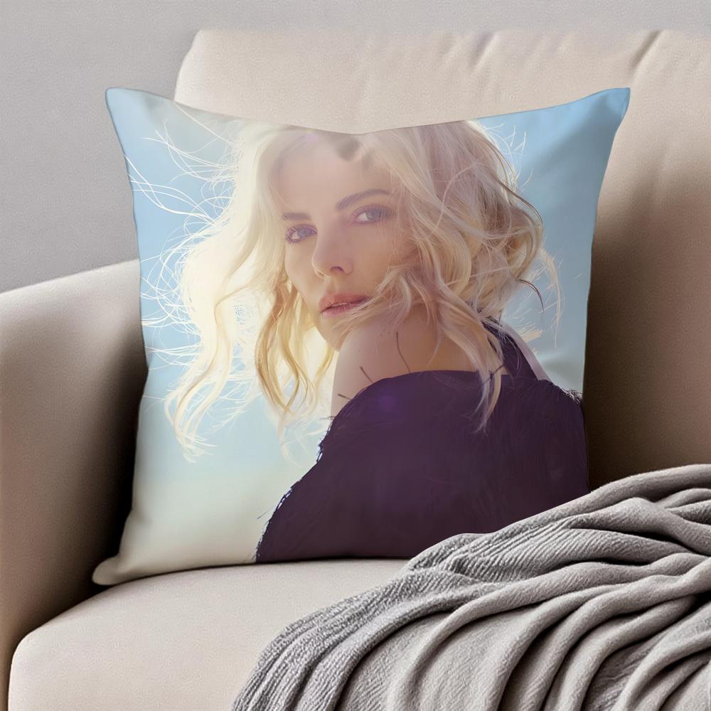 CCharlize Theron Cushion Cover Pillowcase Antidustmite Invisible Zipper Short Plush Sofa Cushion