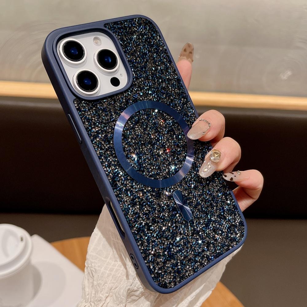 Glitter Sparkling Rhinestones Diamond For Magsafe Case For iPhone 18 17 16 Pro Max 15 14 13 12 11 Magnetic Wireless Charge Cover