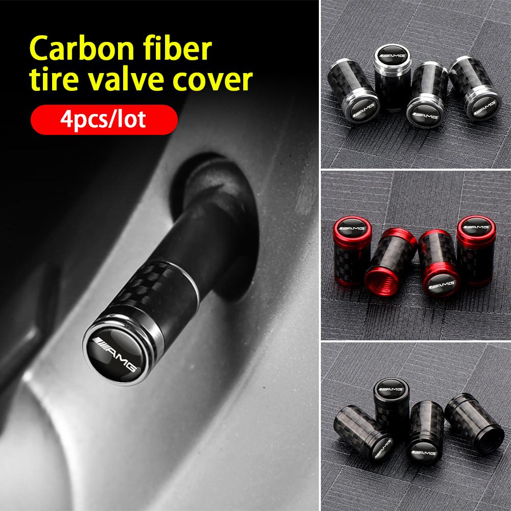 4PCS Carbon Fiber Car Badge Tire Valve Core Cap Car Wheel Valve Trim Covers For Mercedes Benz W204 W124 W212 W220 W205 CLA AMG UC1
