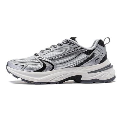 Li Ning Aurora 2K V2 Amortecimento Antiderrapante Resistente à Abrasão Suporte Cano Baixo Sapatos Casuais Masculino Branco Prata AGCU025-1