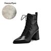 Fashion NEW Autumn Women Boots Genuine Leather Shoes for Women Pointed Toe Chunky Heel Shoes Lace-up Zipper Modern Boots High Heel Boots