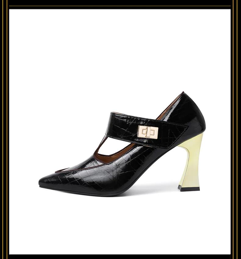 

Мода 2025 Весна Женские Одинарные Туфли на Каблуках Острый Носок Пряжка Ретро Толстый Гладкий Уличный Банкетный Zapatos De Mujer 34 чёрный