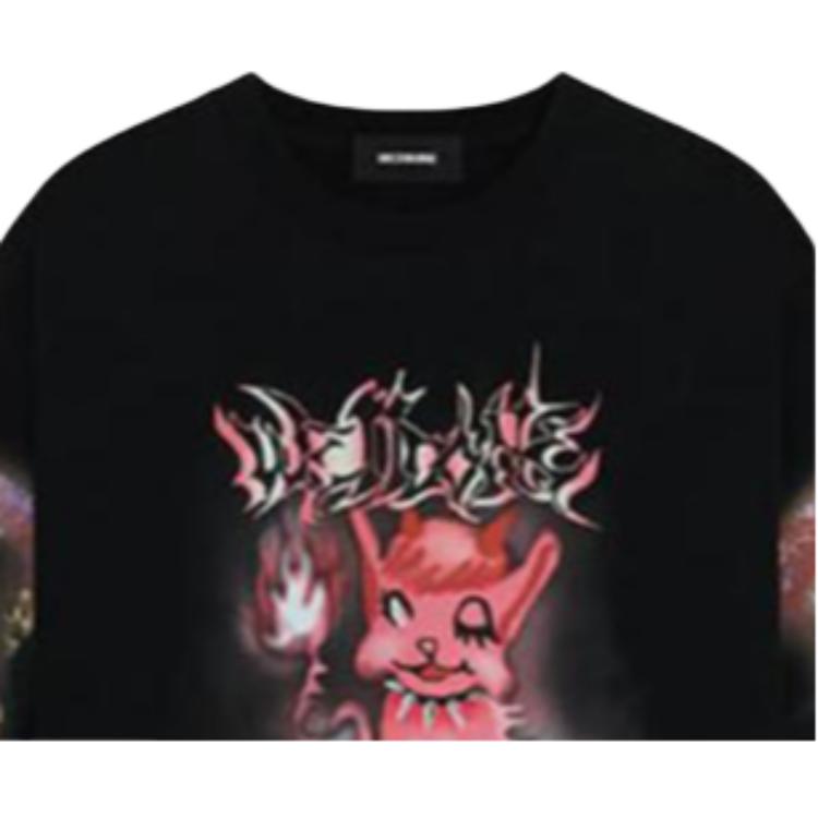 We11done Printed Crew Neck Long Sleeve T-Shirt Unisex Tops WD-TT3-23-781-U-BK