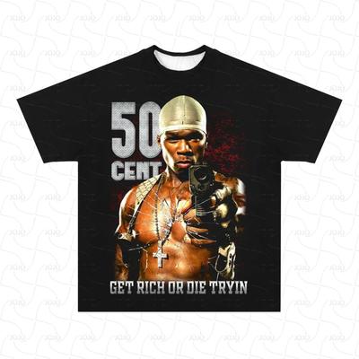Gangsta Rapper 50cent Retro Graphic Couple T-Shirt Men's Hip Hop Clothing Y2k Unisex Fashion Oversize AJAX Top Gift for Fan