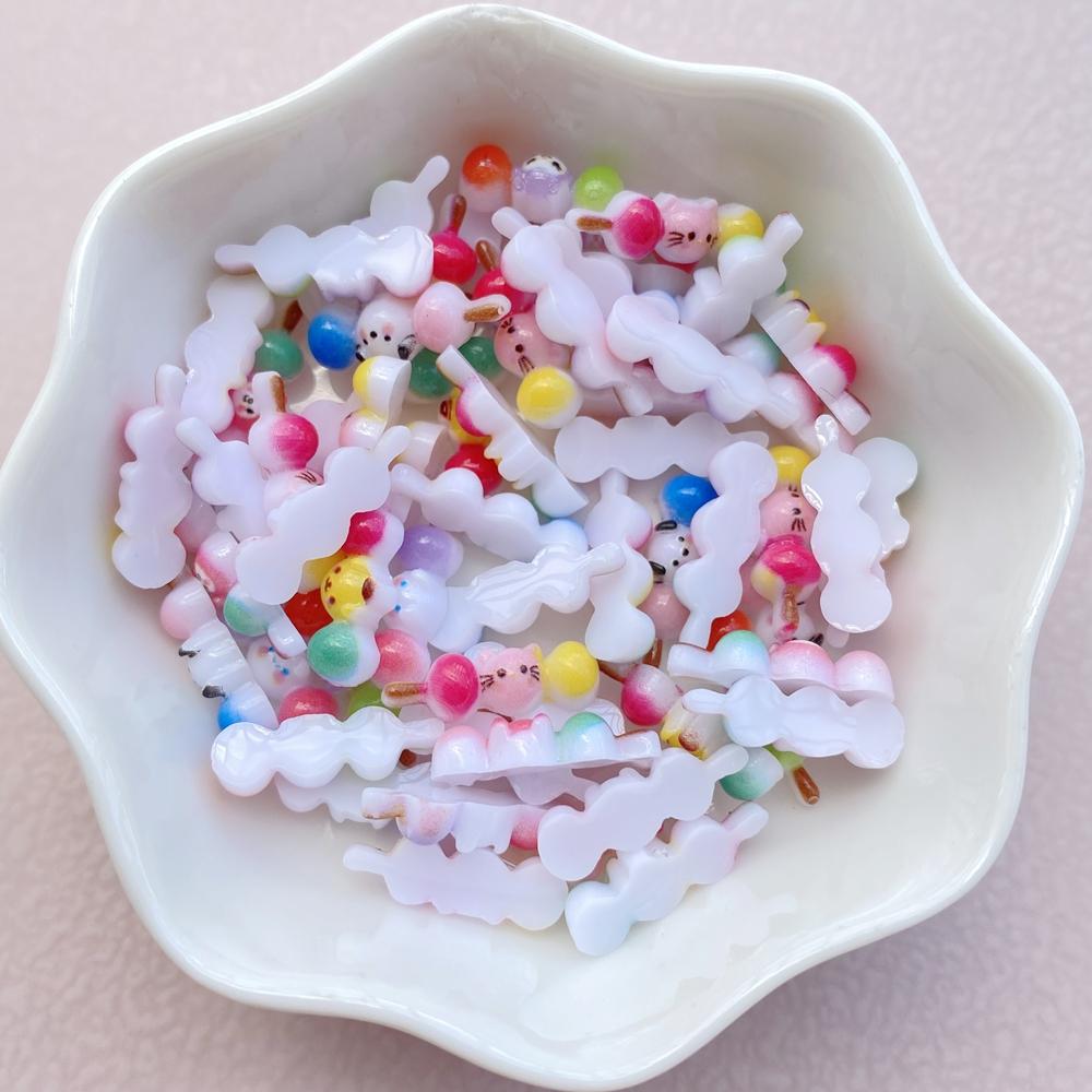 50Pcs New Cute Resin Cartoon Colorful Lollipop Flat Back  Ornament Jewelry Making Manicure Hairwear Accessories