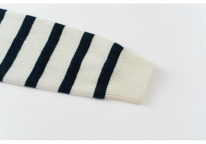 Women's Black & White Striped Single-Breasted Retro Knit Cardigan Sweater