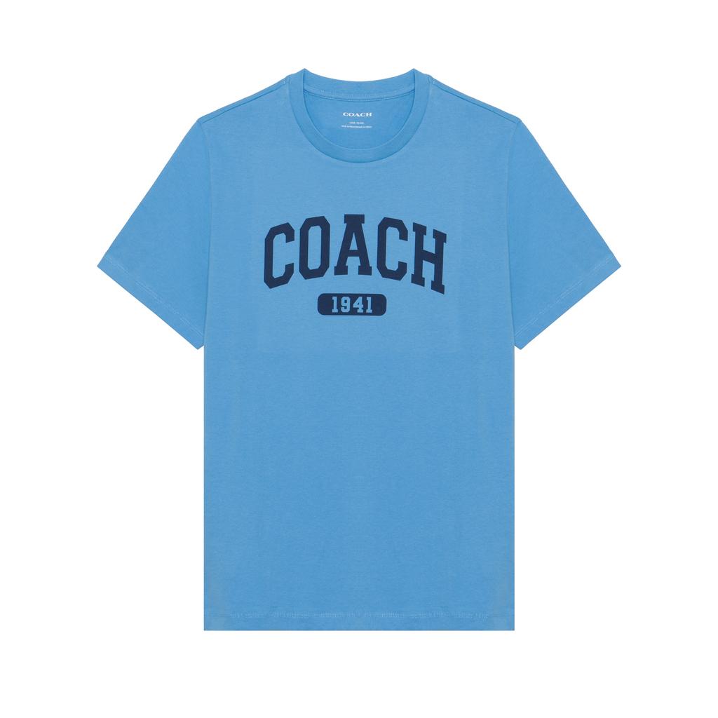 Coach Varsity T-Shirt In Organic Cotton With Letter Logo Print Round Neck Short Sleeve Men tops Blue CO791-LBL