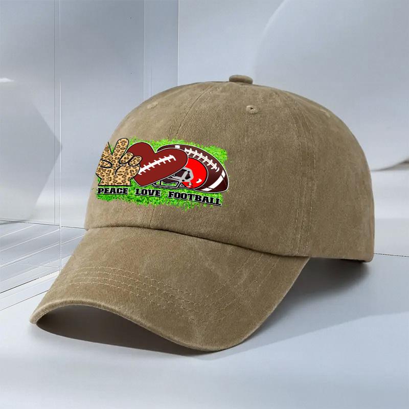 Кепка для бейсбола с леопардовым принтом, с надписью «Мир, Любовь, Футбол». Повседневная, полиэстер, унисекс, регулируемая. Кепка для спортивных болельщиков. One Size