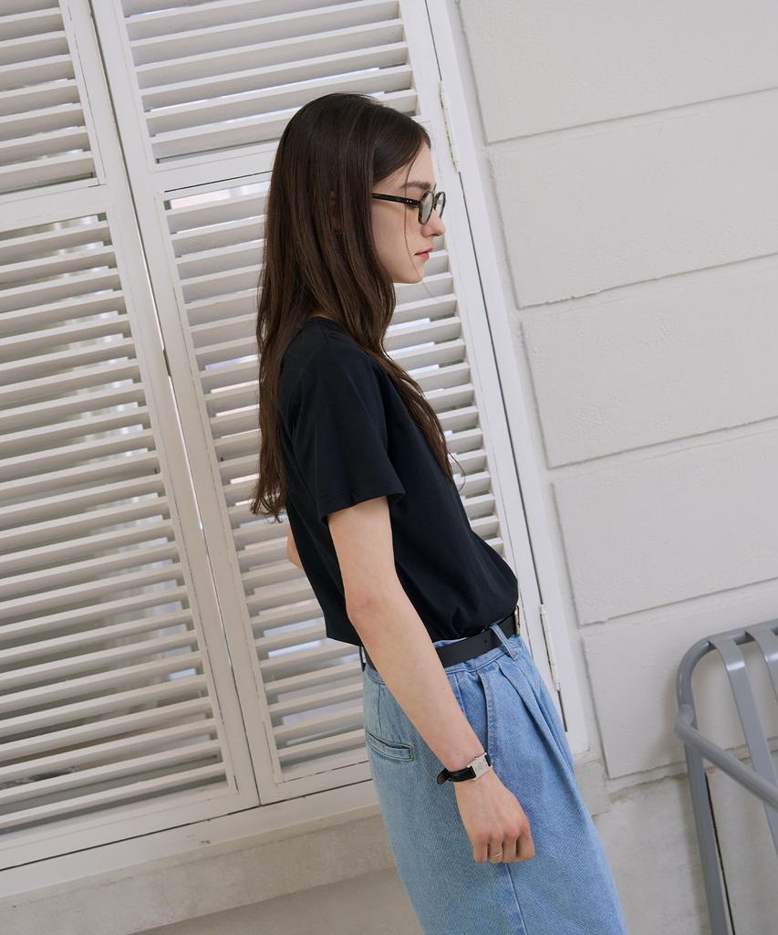 Deuloupisumeon Supima Silket U-Neck Short Sleeve T-Shirt [Navy]