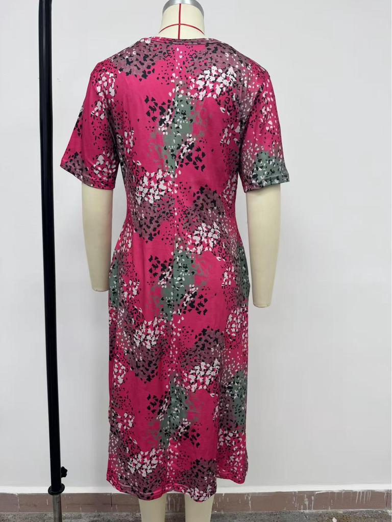 Rochie casual de vară 2025 cu imprimeu retro european-american, cu decolteu în V, buzunar, de vacanță, pentru femei.