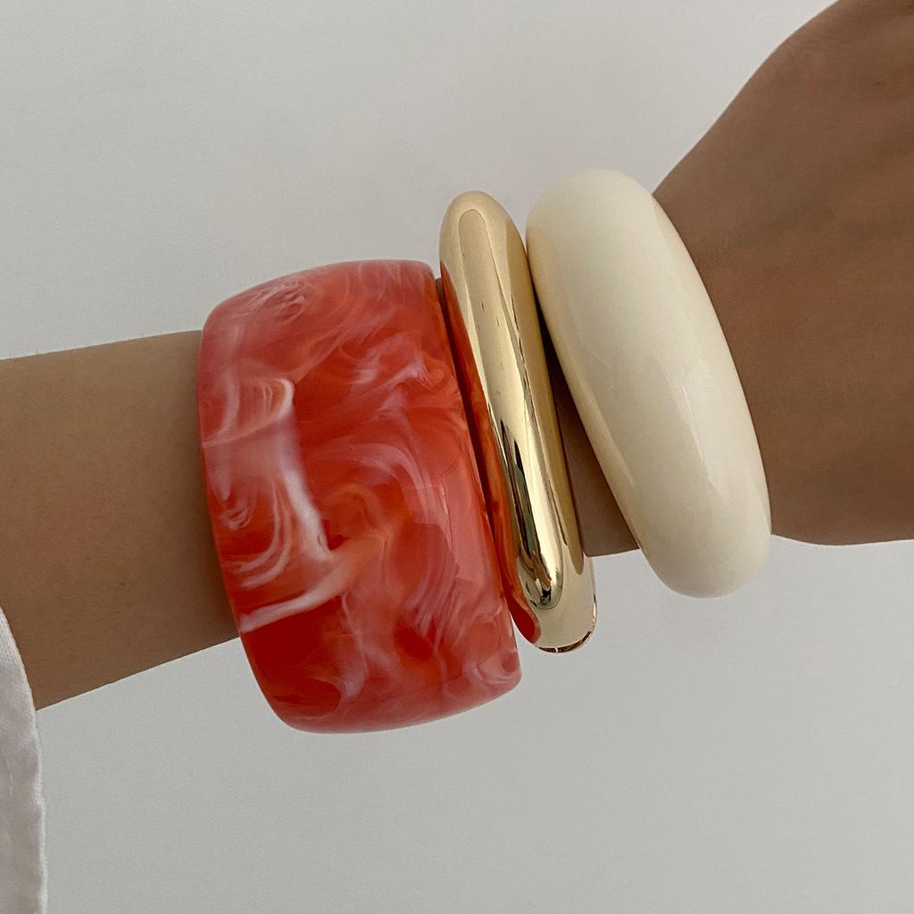 Exaggerated Resin Smudge Wide Face Bracelet Bracelet Retro Geometric Metal Glossy Ring