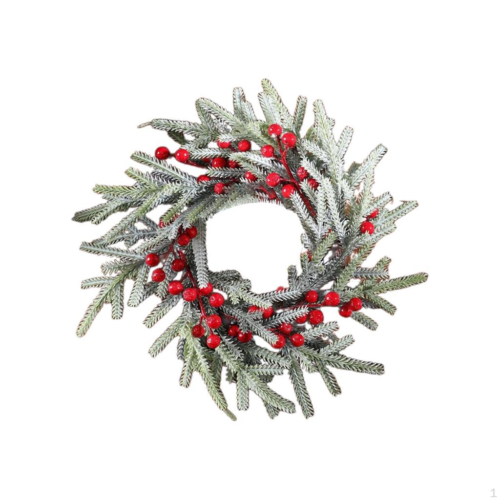 Candle Holder with Red Berries for Christmas Tabletop Decoration