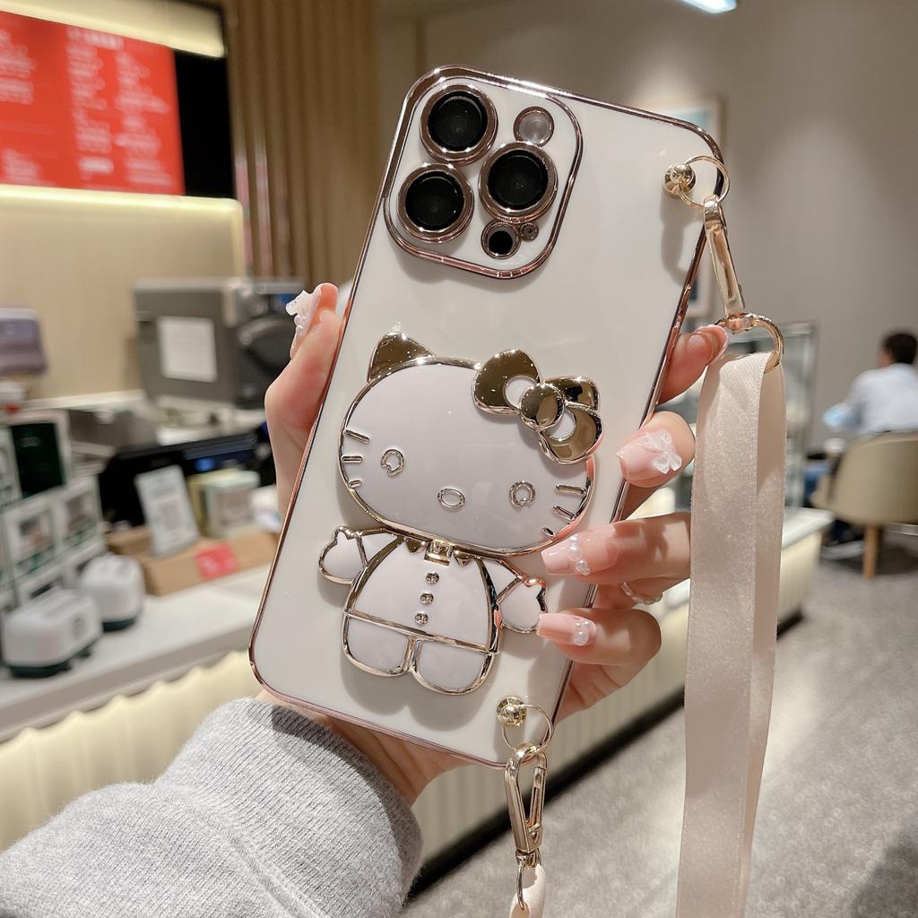 Makeup Mirror KT Cat Suitable for Apple 16promax Mobile Phone Case IPhone 15 Silicone 14 Anti Fall 13PM Crossbody 17