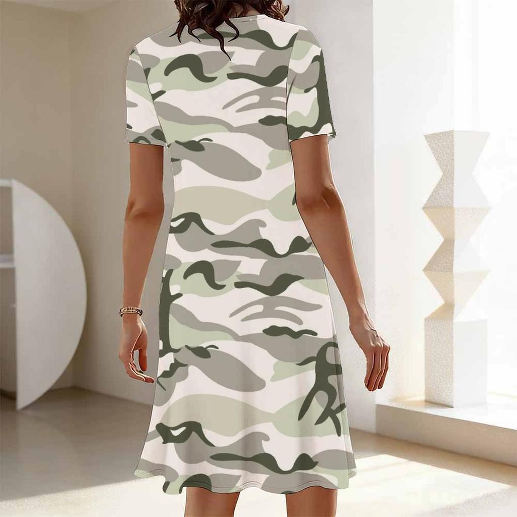 Women's Classic Leopard Print Short Sleeve Round Neck Midi Dress Loose Casual A Line Daily Wear Dress