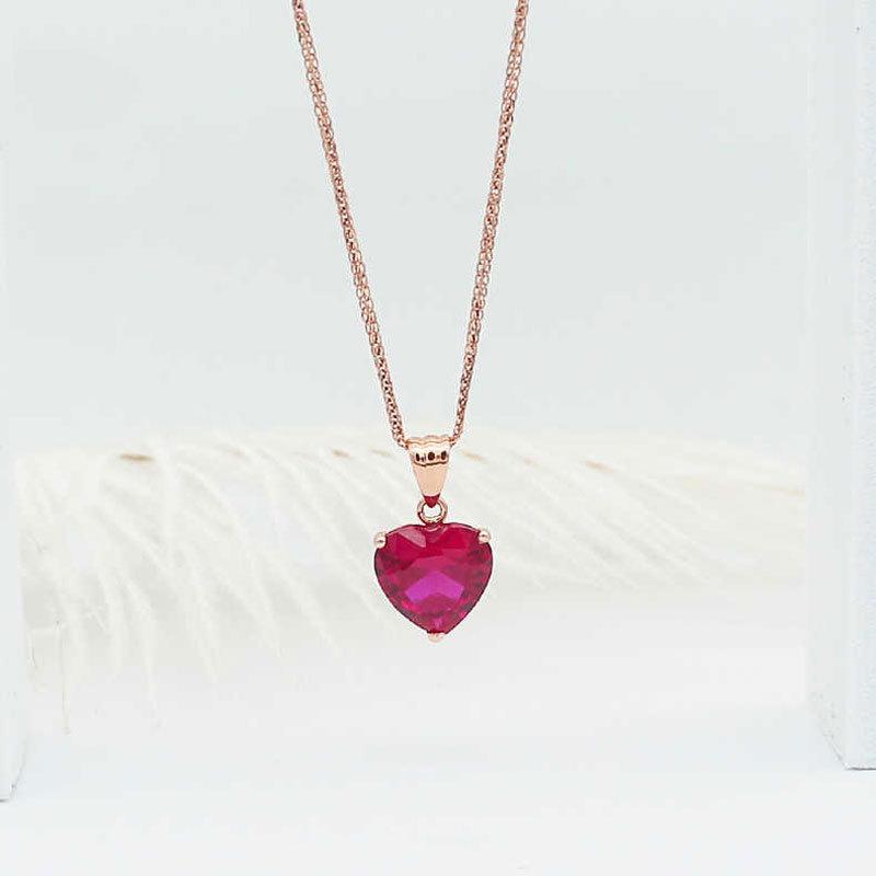Pingente Exquisito Roxo Dourado 585 Vermelho Rosa Amor Versão Coreana Coração Banhado a Ouro Rosa Coração de Pêssego Colar Corrente para Clavícula