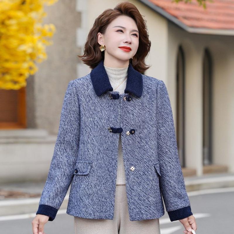 Winter Plush and Thickened Woolen Coat Medium Old Mother Outfit Simple and Versatile Loose Lapel Woolen Top Cardigan
