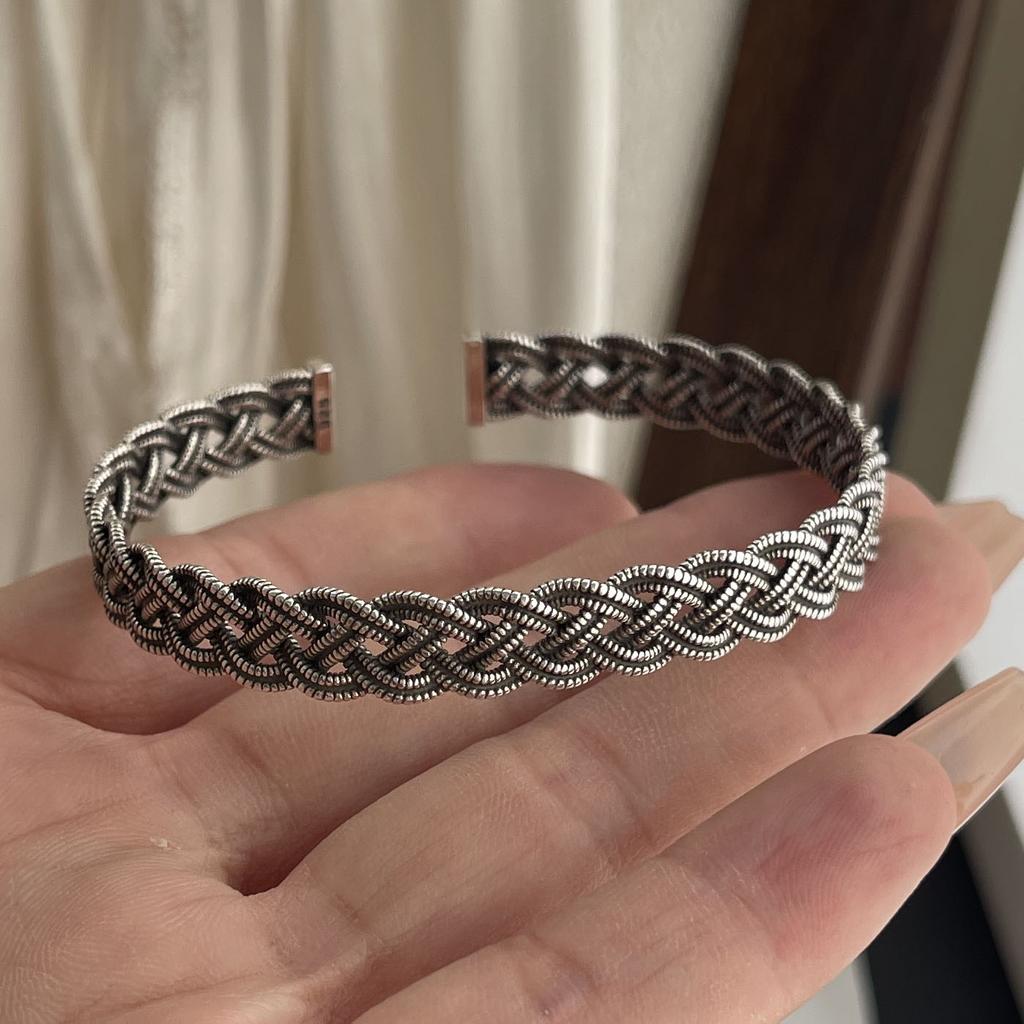100% Solid 925 Silver Retro Bracelet for Women Men Vintage Handmade Hollow Chain Bracelet Birthday Gift Jewelry