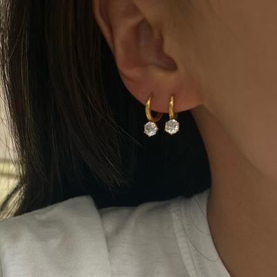 Einfache Runde Kristall Zirkon Ohrhänger Creolen für Damen Gold Edelstahl Ohrbügel Huggies Hochzeits Schmuck
