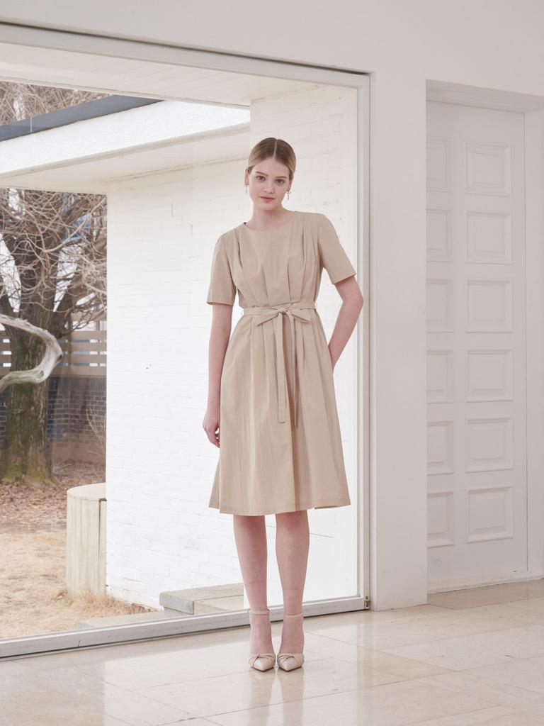 Koes Cotton Pleated Dress_Beige