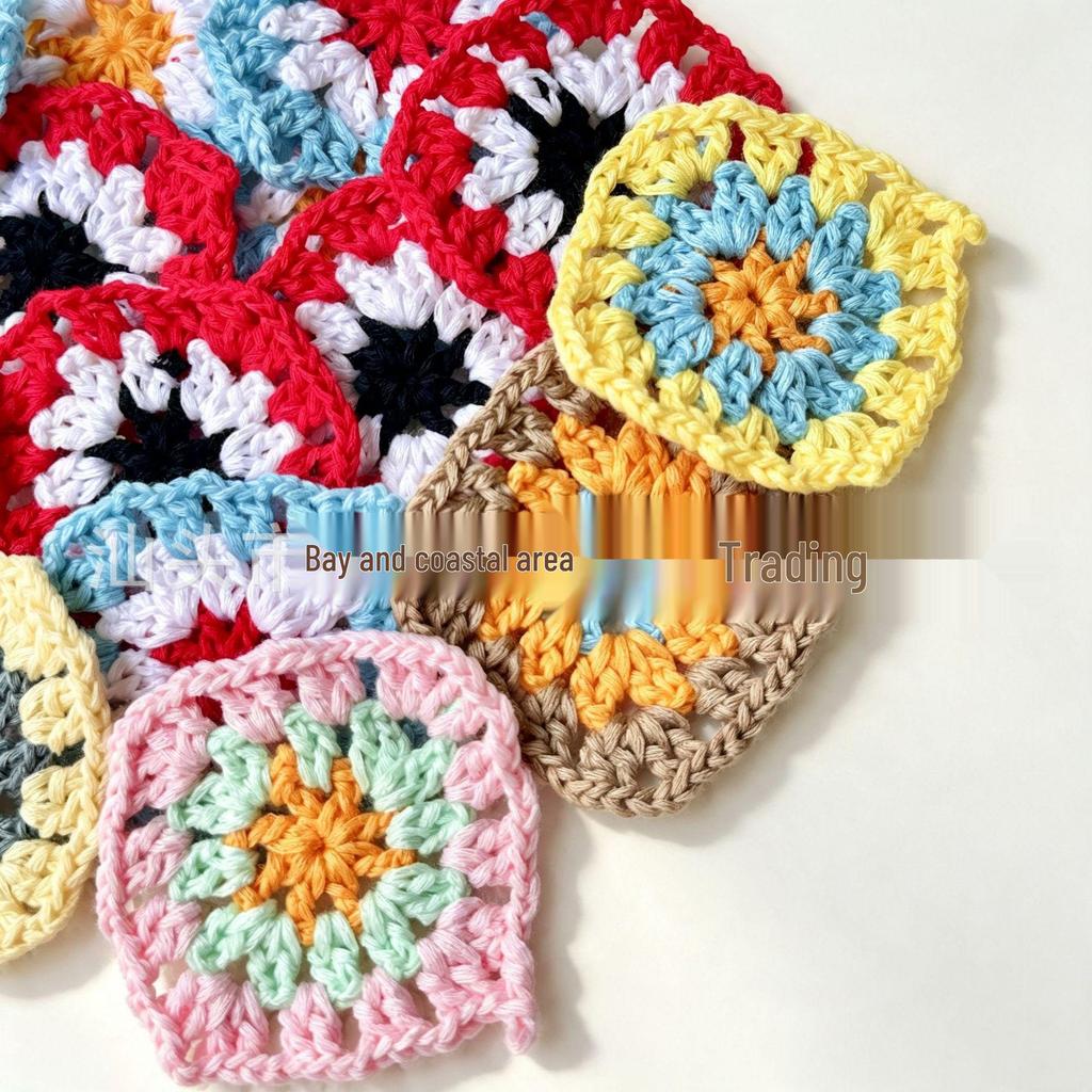 Hand-knitted Granny Square Flower Pieces: Crochet Clothing and Bag Decoration Accessories