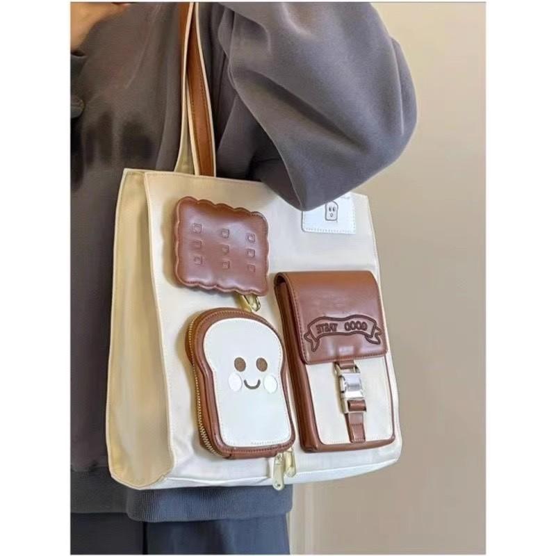 

Toast tote bag summer new simple shoulder bag cute toast class oblique span bag large capacity handbag commute 33*31*9 коричневый