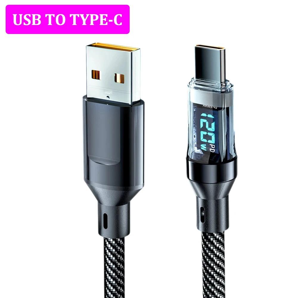 

120 Вт светодиодный цифровой дисплей, быстрая зарядка, USB-кабель типа C для Samsung, Xiaomi, Huawei, шнур для быстрой зарядки данных 2m