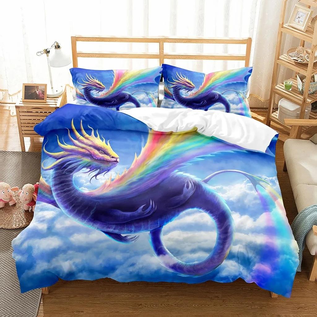 Cartoon Dragon Duvet Cover Set Fly Dragon Wild Animal Comforter Cover for Kids Boys Men Bedding Set Lightweight Soft Quilt Cover