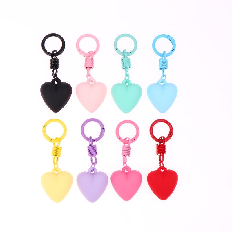 2Pcs Cute Candy Color Heart Keychain Korean Simple Love Keyring Bag Pendant Hanging Decoration Car Key Holder Couple Gifts