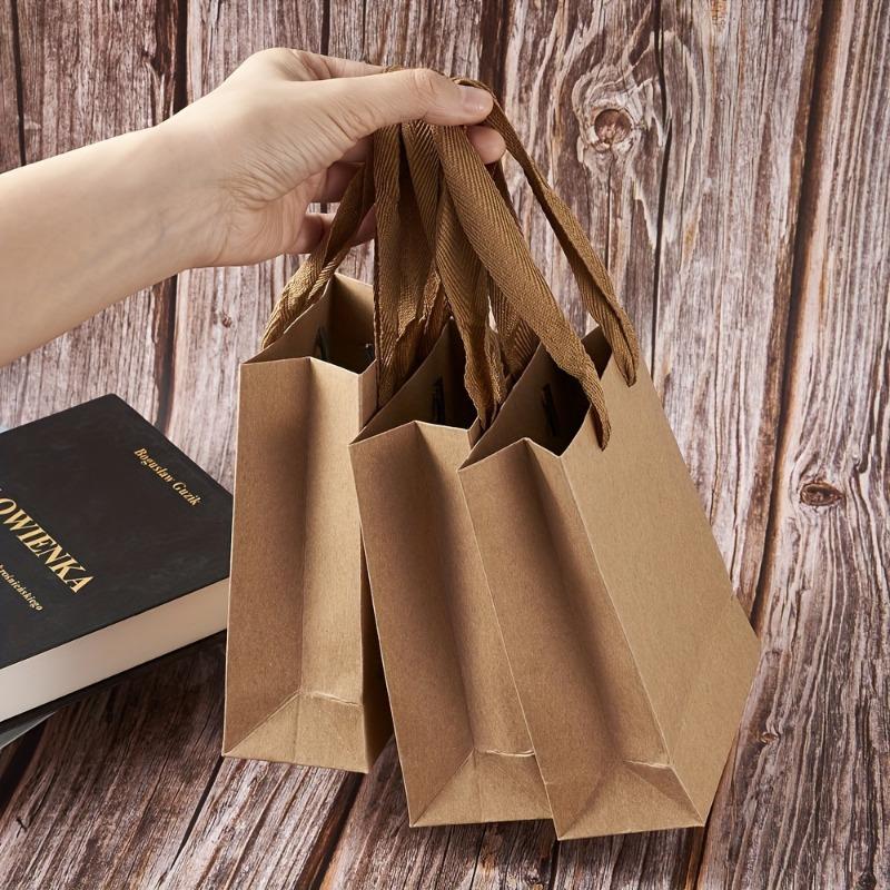 10pcs Brown Rectangular Kraft Paper Bags with Nylon Handles, Retail Shopping Merchandise Bags, Party Favors Package Gift Bags