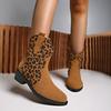 2026 New Women'S Casual Fashion Boots Middle Heel Leopard Chunky Heel Pointed Toe Mid Calf Boots High Heels Women'S Boots