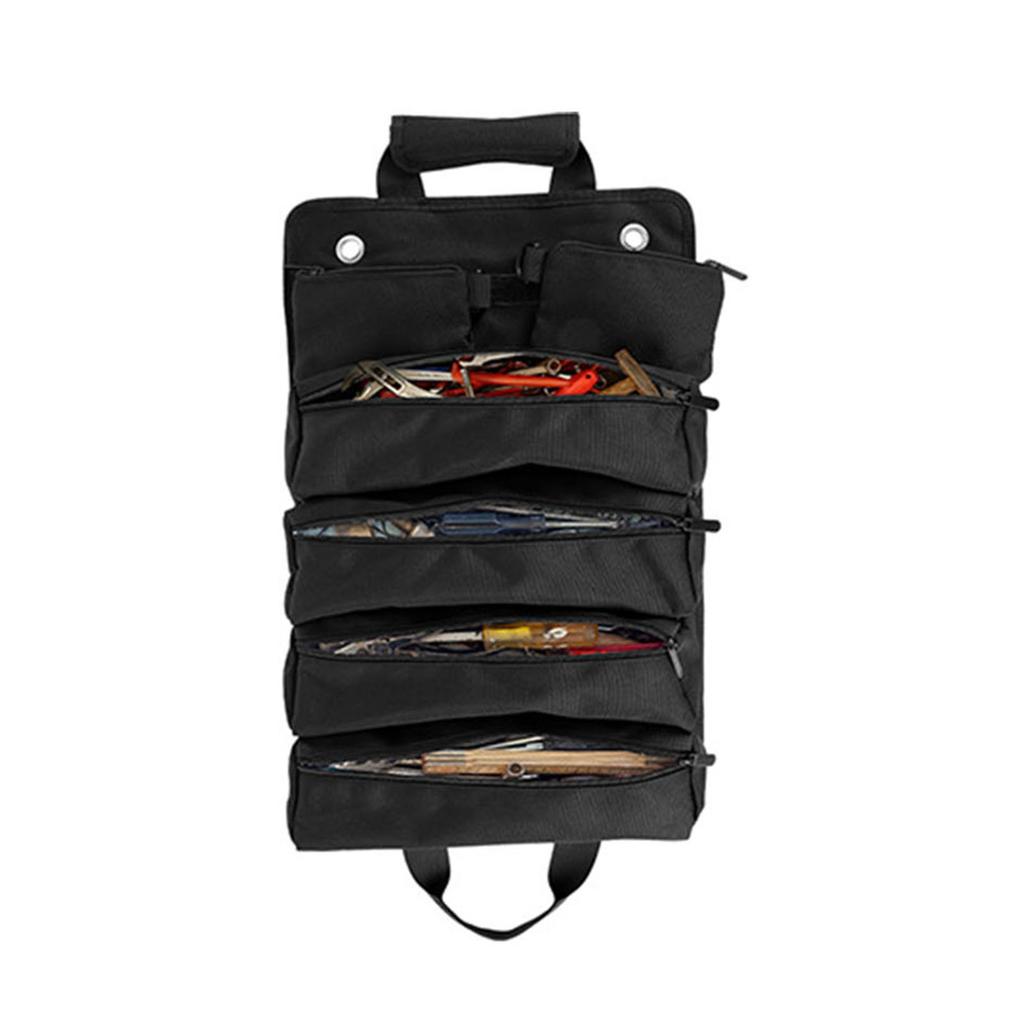 Rollup Tool Bag Organizer Oxford Fabric Ergonomic Handle Portable Rollup Toolbag for Home Maintenance Black