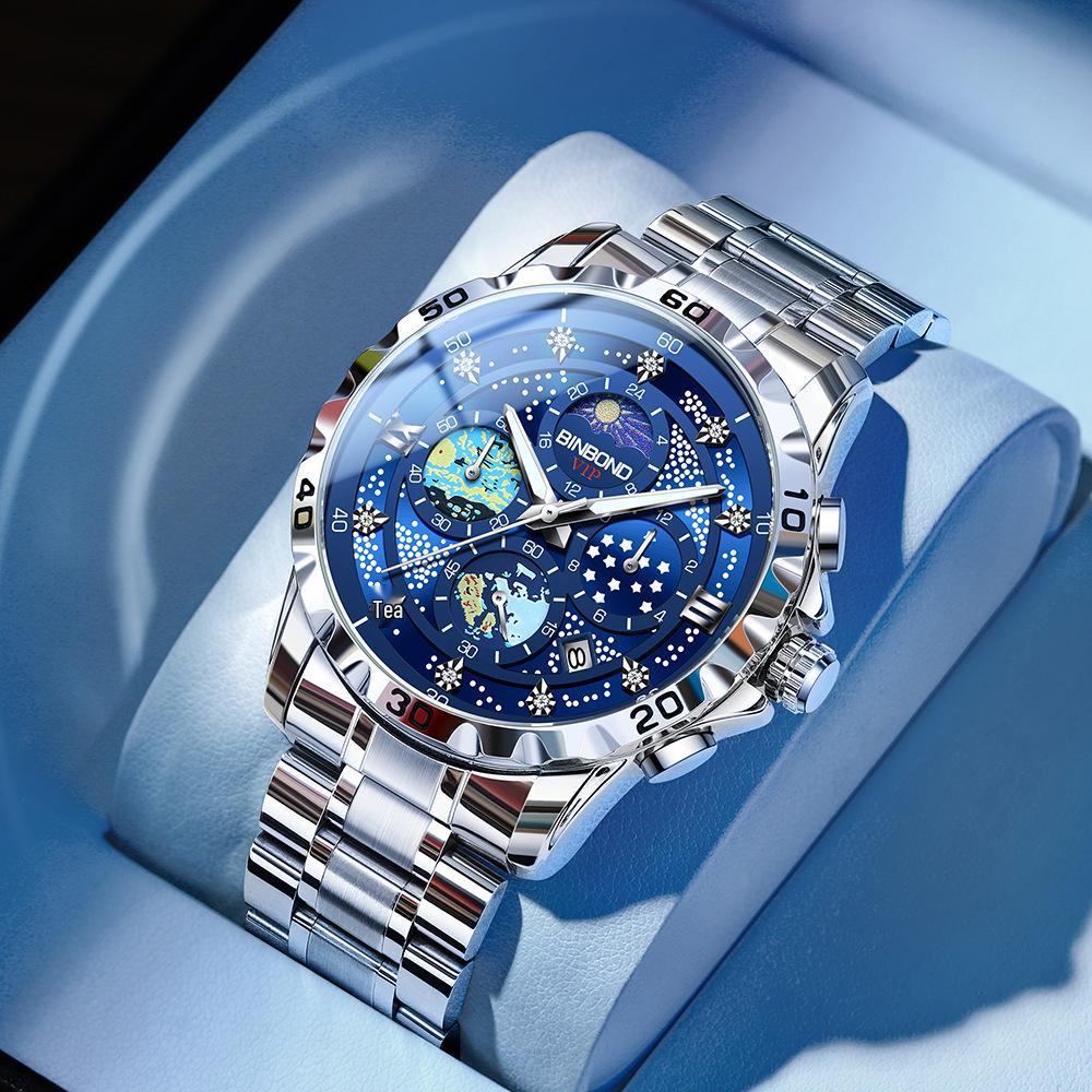 Men s Automatic Waterproof Fashion Watch with Luminous Starry Sky Dial and Calendar