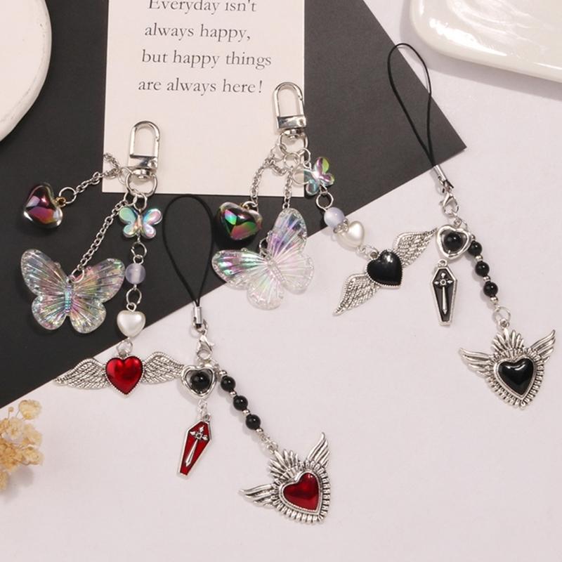 Trendy Phone Lanyard Angel Heart Keychain Pendant Durable Phone Strap Portable Phone Jewelry Suitable for Keys Phones