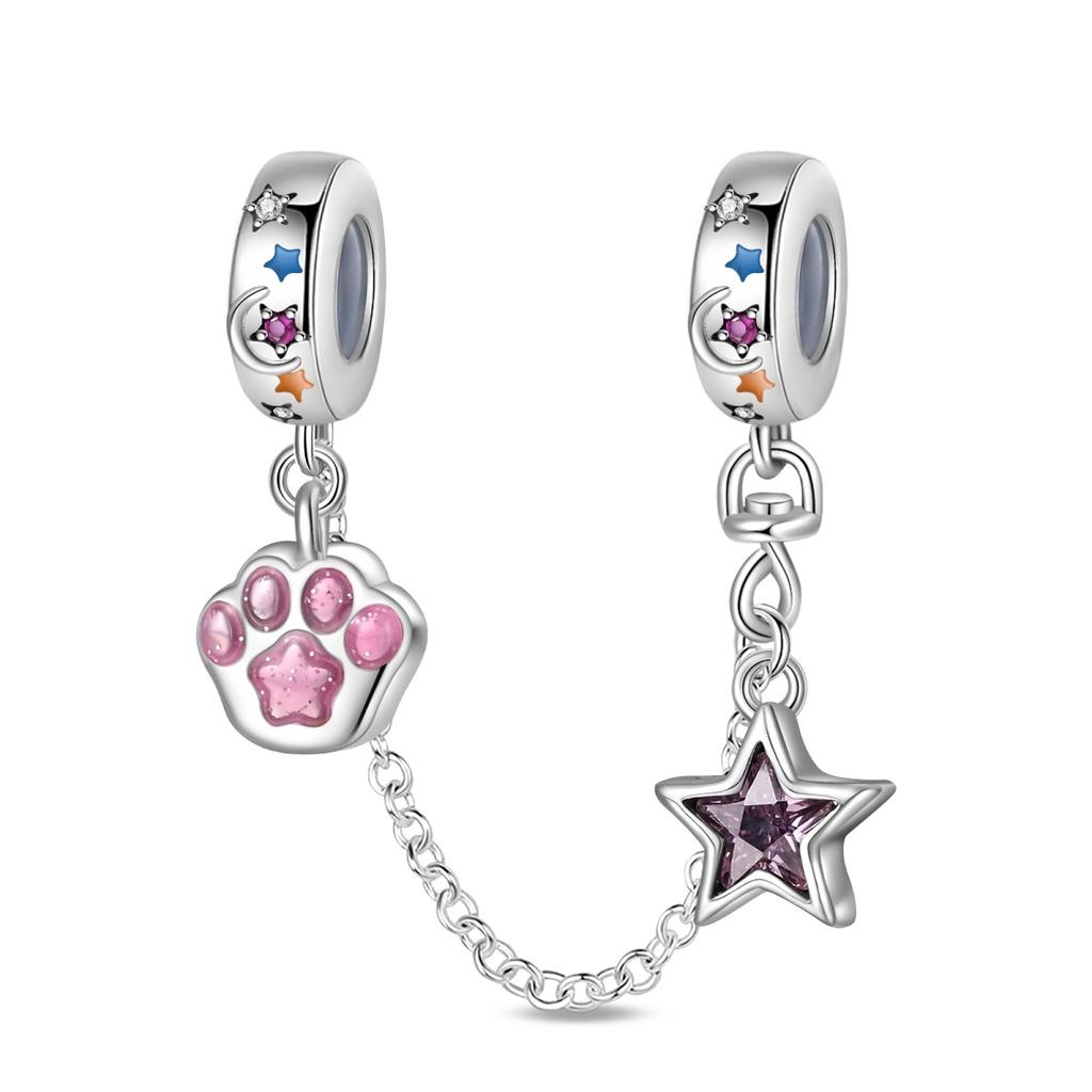 Copper Cute Cat Claw Pink Charm Beads For 3Mm Original Bracelet Diy Fine Jewelry Making